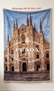 Prada Blue Sky Milan Cathedral Print Flannel Throw Blanket IMG_2783
